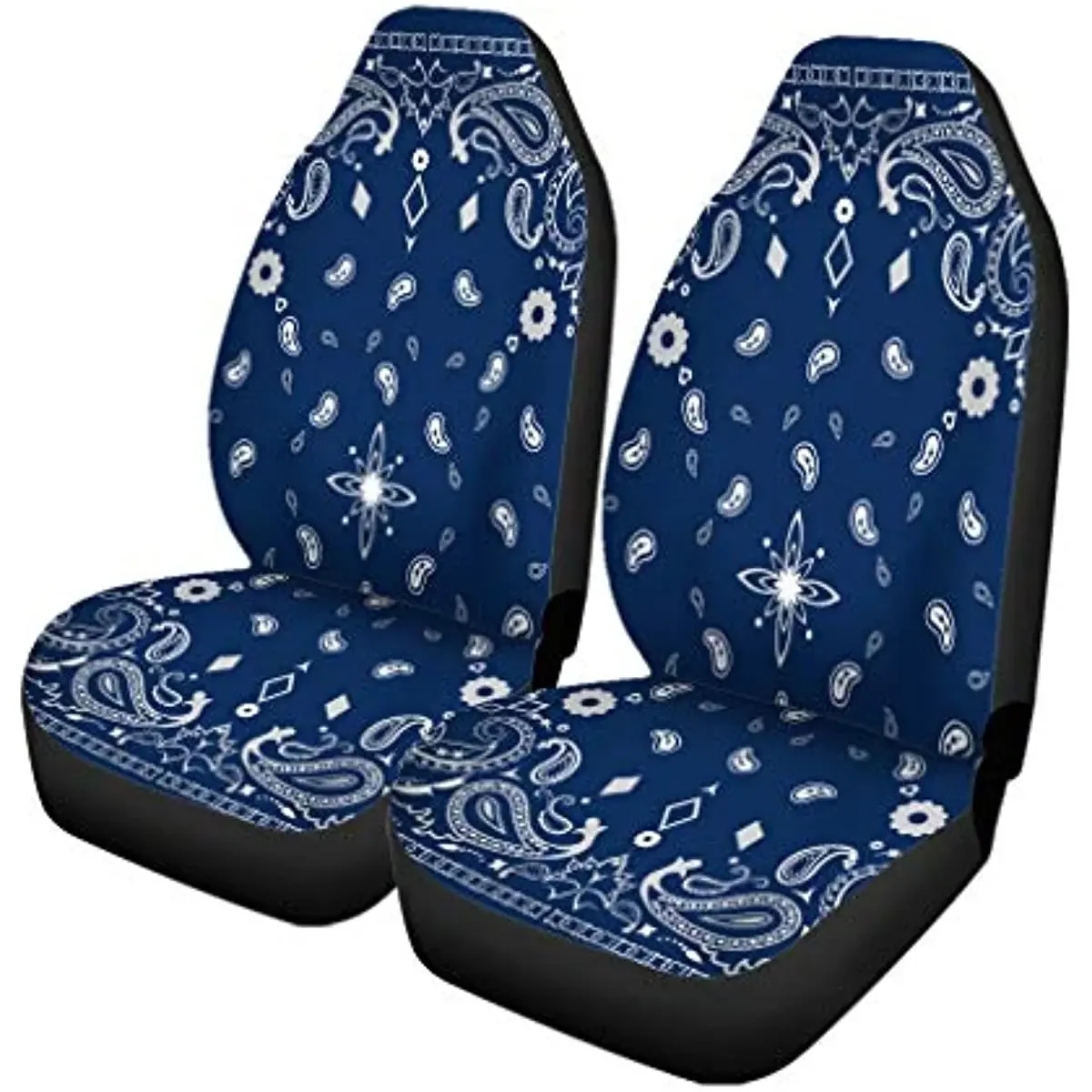 Pinbeam Car Seat Covers Colorful Scarf Blue Paisley Pattern Bandanna Border Floral Set of 2 Auto Accessories Protectors Car