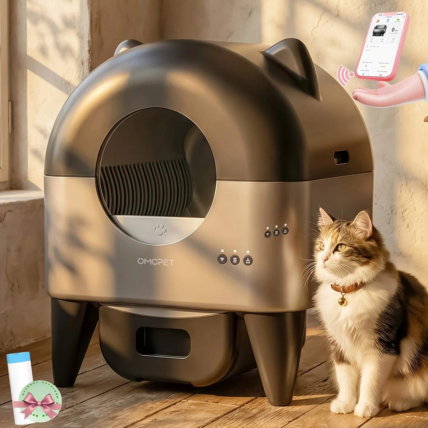 

Автоматический самоочищающийся лоток для кошек CATCOOL, с датчиками безопасности, большой емкостью 25.1+3.96 галлонов, управлением через приложение, контролем запаха, умный электронный.