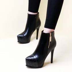 Women's Ankle Boots High Heel 12cm Fashion Sexy Ultra-high Stiletto with Waterproof Platform Splicing Short Boots Ladies Shoes