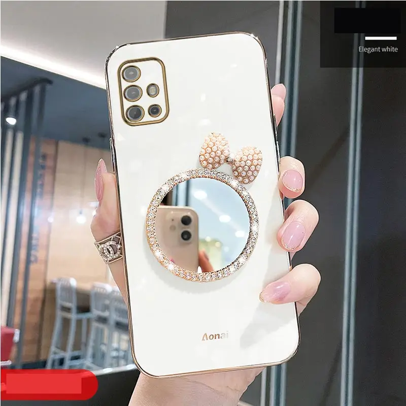 Make Up Mirror Diamond Bling Phone Case For Motorola Moto G8 G9 G50 G30 G20 G10 G60 G22 G52 G73 G60s E7 Power G40 Stand Cover