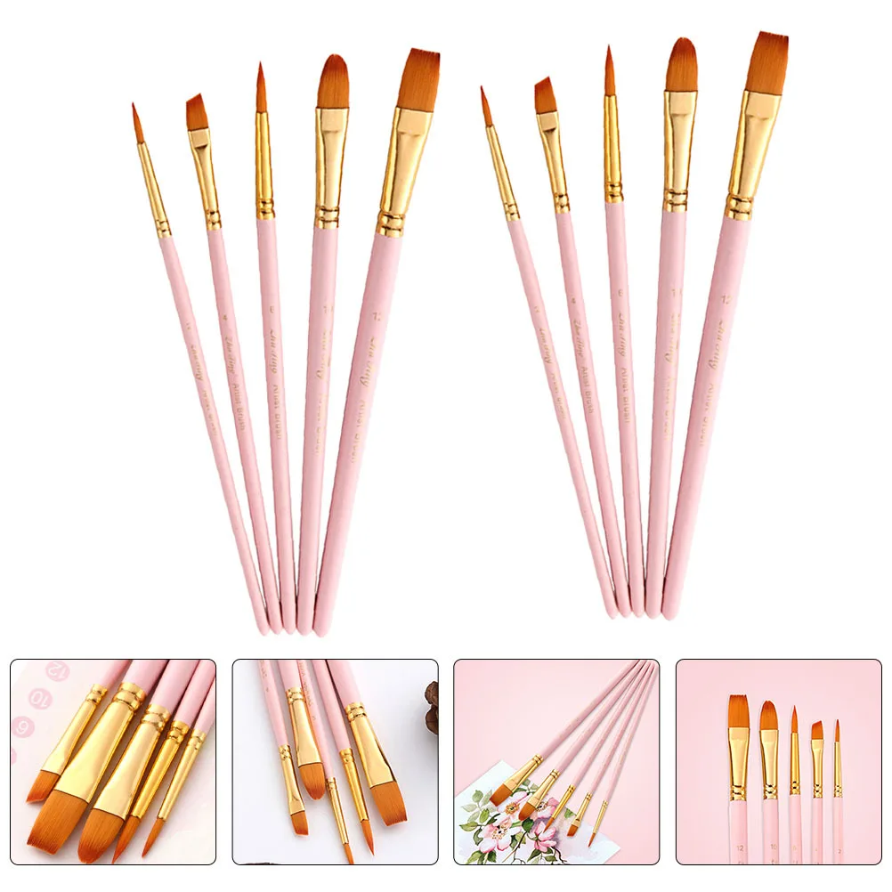 

10Pcs Painting Brush Set Nylon Hair Wooden Handle Durable Suitable for Oil Watercolor Gouache Acrylic Painting