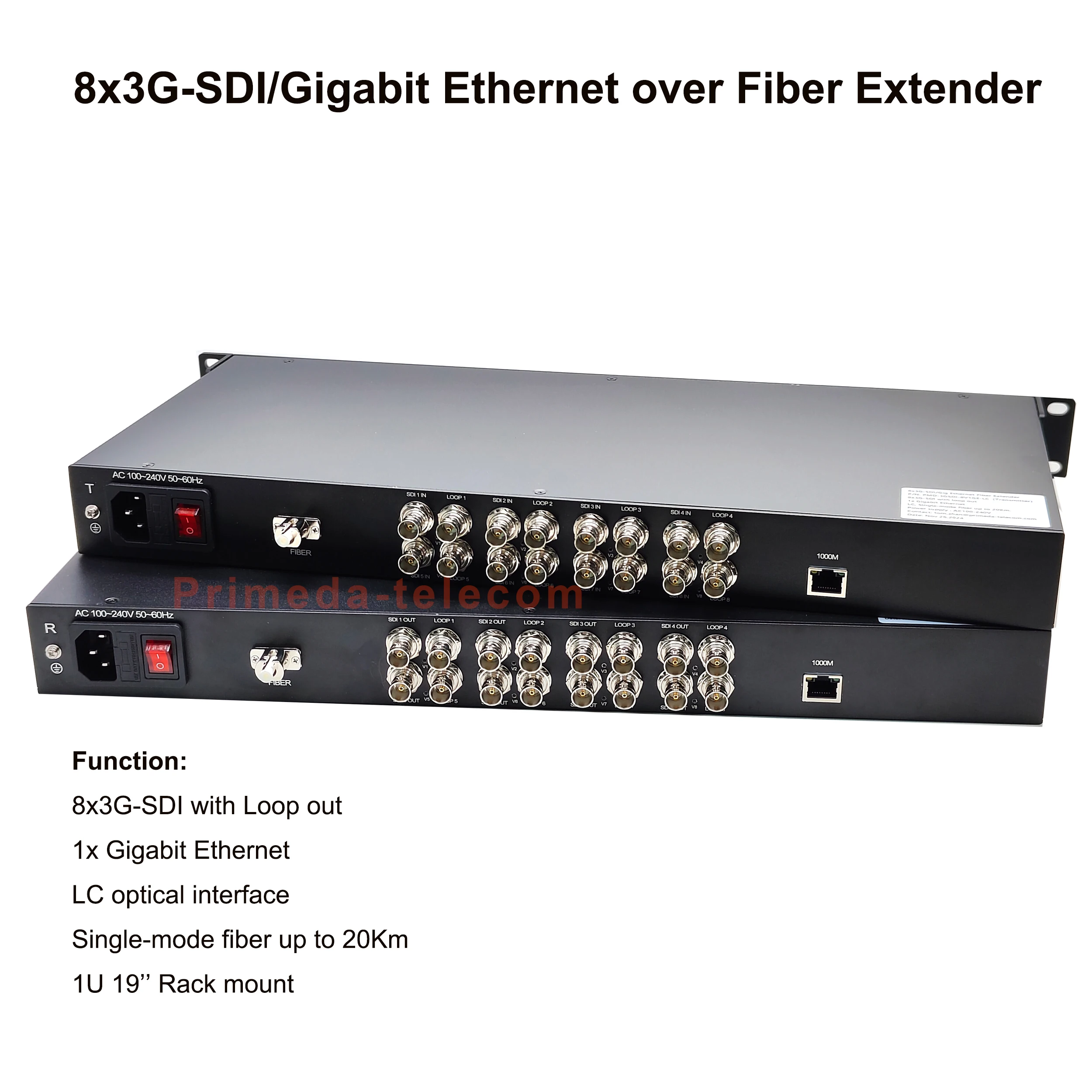 8 Port 3G SDI and Gigabit Ethernet over Fiber Optic Media Converter Extender,Uncompressed Real-time transmission No Delay 1 Pair