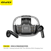 Awei T86 ENC Noise Canceling Earphones Wireless Bluetooth Earbuds HiFi Stereo Headphones with Digital Display Charging Case