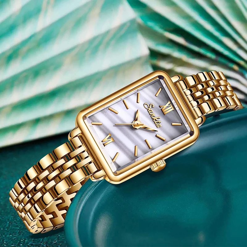 新しいファッション Sunkta エレガントなクォーツ女性の腕時計高級カジュアル防水ブレスレットレディース時計女性のためのランダムなギフトボックス