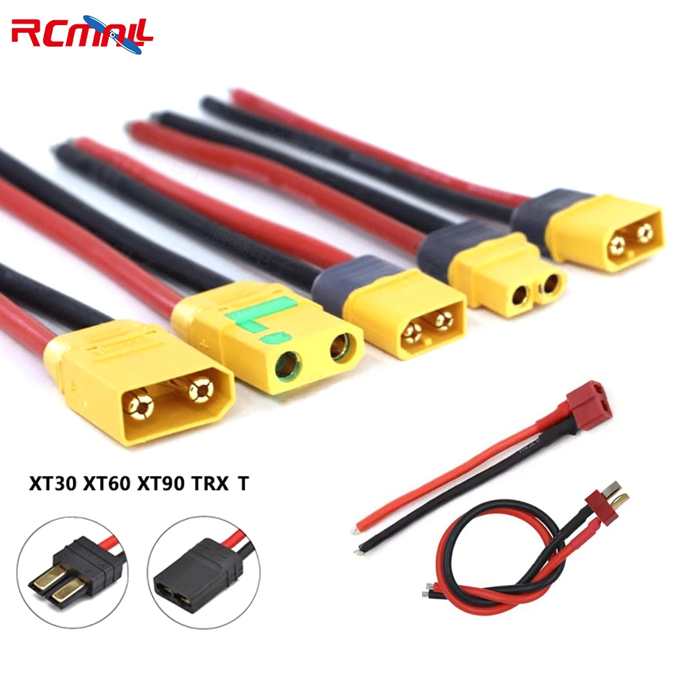 RCmall For Amass XT90H XT90S XT60 T-plug TRX XT30U XT60H Male Female Terminal Cable 15CM 12AWG 14AWG 16AWG for FPV Drone Battery