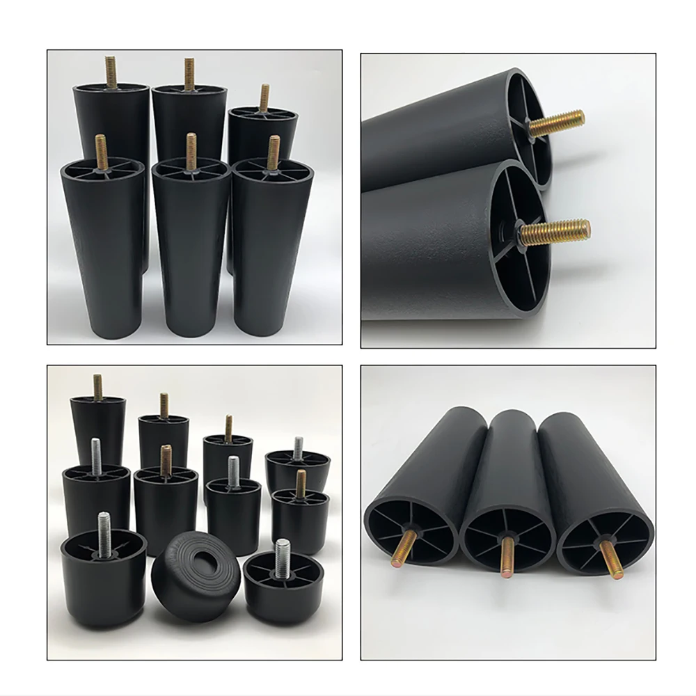 جولة مدبب الأسود البلاستيك أرجل قطع الأثاث قدم عالية 25-180 مللي متر المضادة للانزلاق وسادة للقدم مع M8 M10 موضوع عرقوب للأريكة وكرسي #4