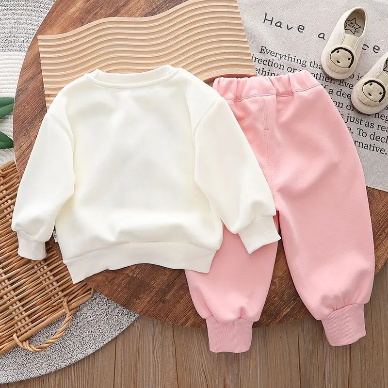 Baby Girls Spring and Autumn Set New Children\'s Casual Long Sleeve Cartoon Hoodie Pants Two Piece Set