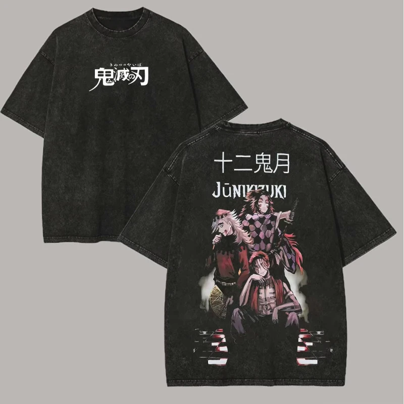 MINISO Hot Anime Arc Washed T-Shirt Akaza Infinity Castle Oversized Y2k Cotton T-shirt Harajuku Male Female Clothing Vintage Tee