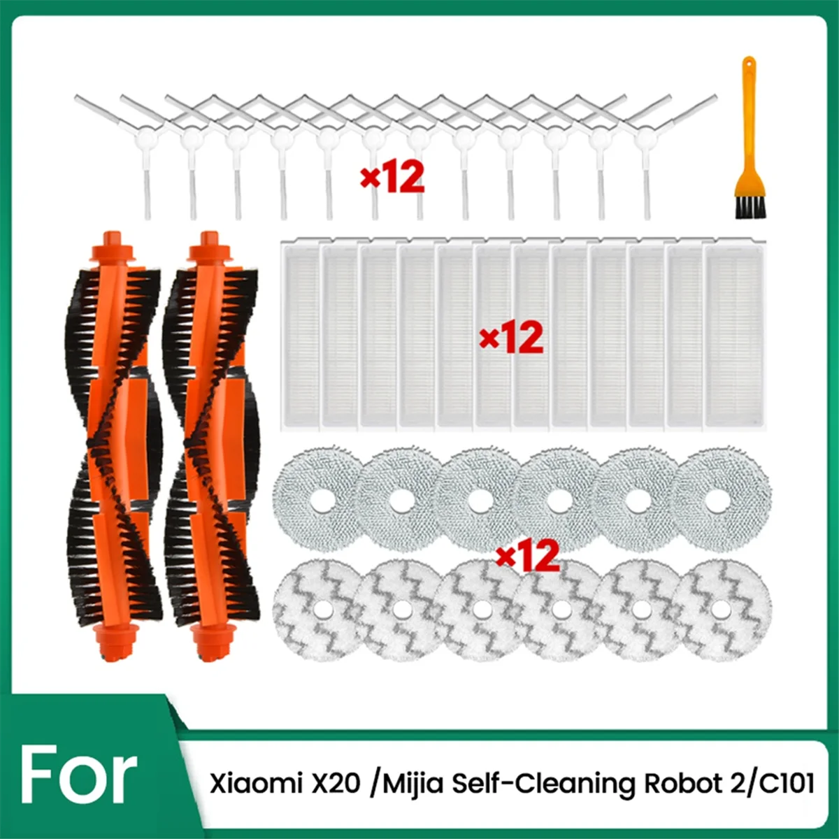 A71Z 39PCS for X20 / Self-Cleaning Robot 2/C101 Vacuum Cleaner Accessories Roller Brush Hepa Filter Mop Cloth