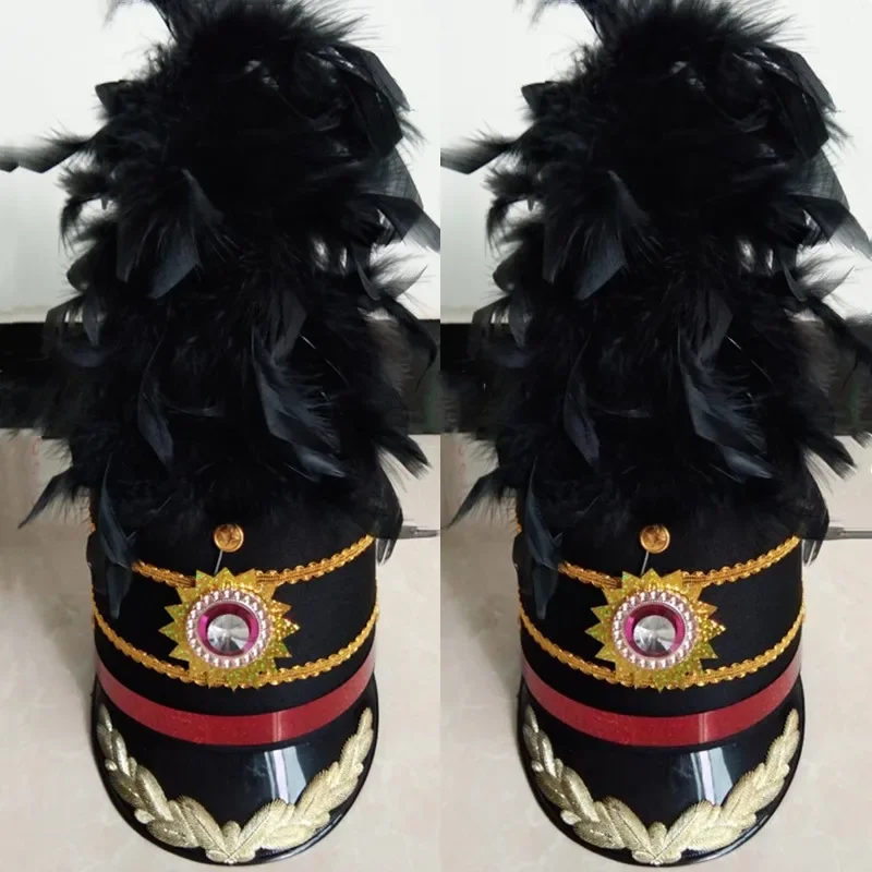 Feather Music Commander Cosplay Top Hats School Drum Team Dance Hats Club Singer Performance Cap