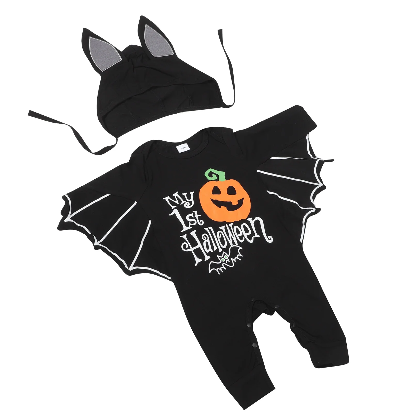 

1Set Baby Girl Halloween Romper Bat Sleeve Infant Toddler Halloween Costume Baby Outfit Hat Infant Clothes Toddler Clothes