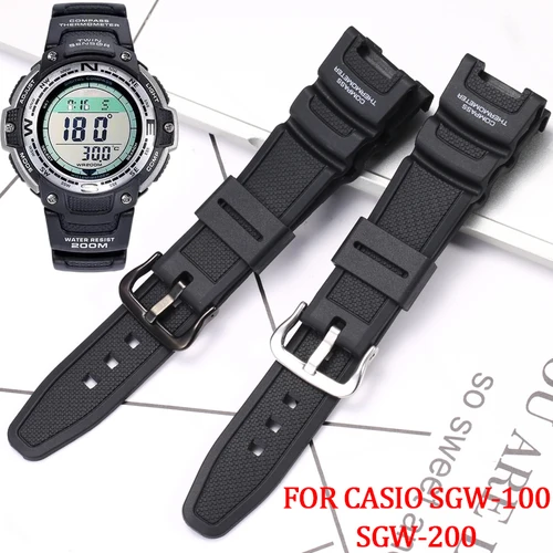 Imagen 1 del producto Correa de reloj de resina para Casio SGW-100-1V SGW-200 Series, correa deportiva cóncava resistente al agua para hombre, accesorios de repuesto para reloj SGW100