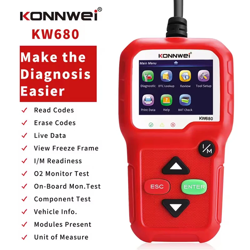 KONNWEI KW680 OBD2 Scanner Car Code Reader Check Engine Light System Professional Auto Diagnostic Tool For Cars After 1996