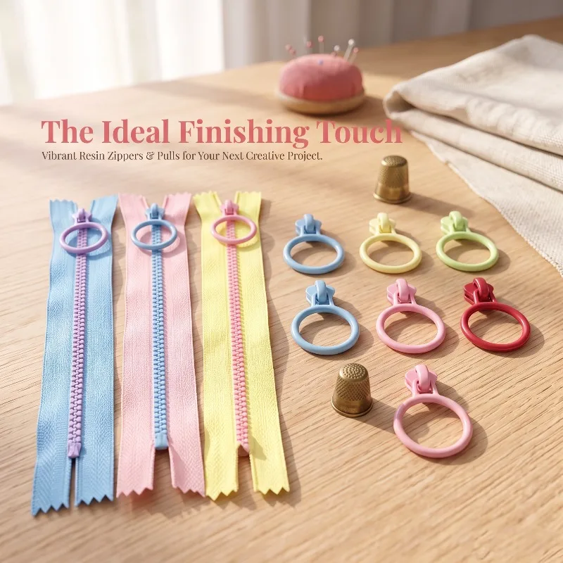 8pcs Random Color 3# Resin Zipper Set with Circle Pulls, Cute Cream Style Sewing Supplies for DIY Bags & Pouches