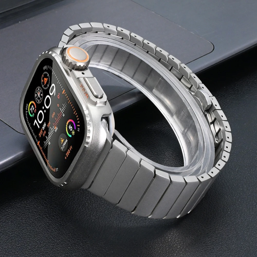 Stainless Steel Case Strap for Apple Watch Ultra 2 49mm Series 10 46mm Band Metal Cover Bracelet for Iwatch 9 8 7 6 5 SE 45 44mm