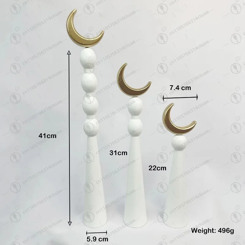 3pcs/Set Moon-Shaped Wooden Gold Decorations - For Islamic Muslim Home Dining Table Decoration