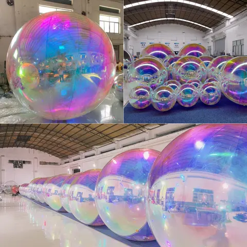 거대한 팽창식 거울 공 다채로운 PVC 구체 세트, 재사용 가능한 금속 공, 크리스마스 파티 웨딩 배경 장식, 1 팩
