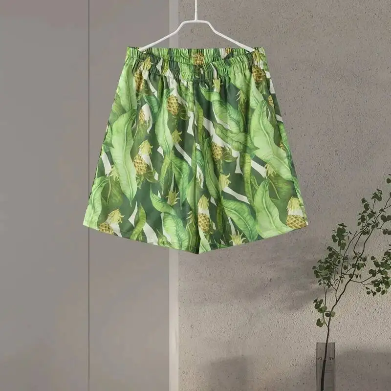 

Повседневные женские шорты с принтом, однобортная рубашка с коротким рукавом, широкие брючные костюмы, коллекция 2025, летние каникулы, пляжный женский комплект