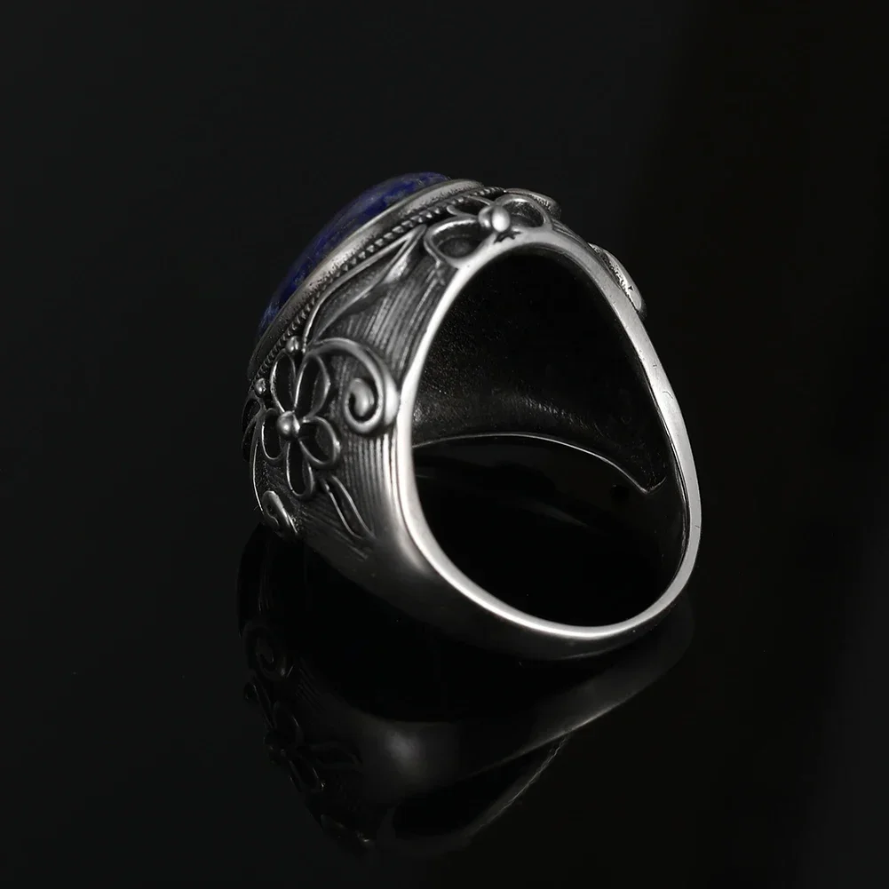 High Quality Silver Plated Ring Natural 11x17MM Oval Lapis Rings for Men Women Party Anniversary Gift Fine Jewelry
