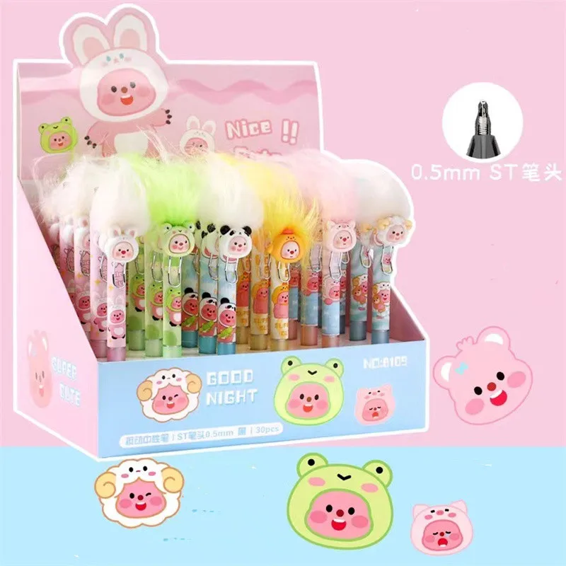 

30 pcs/lot Kawaii Bear Press Gel Pen Cute 0.5mm Black Ink Neutral Pens For Writing Office School Supplies