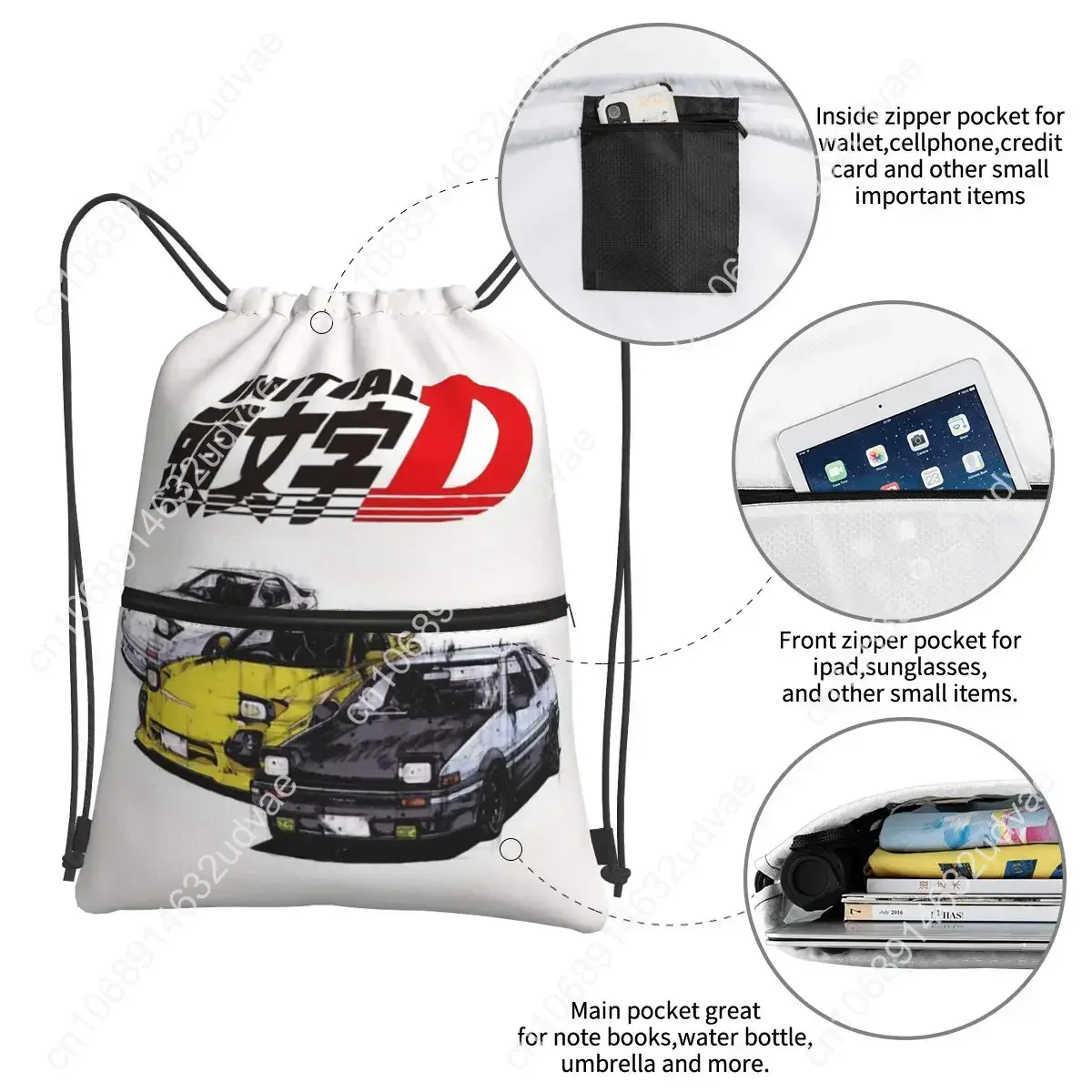 Initial D Neon Ae86 Portable Backpacks Drawstring Bag Drawstring Bundle Pocket Shoes Bags For Travel Sport Man Woman