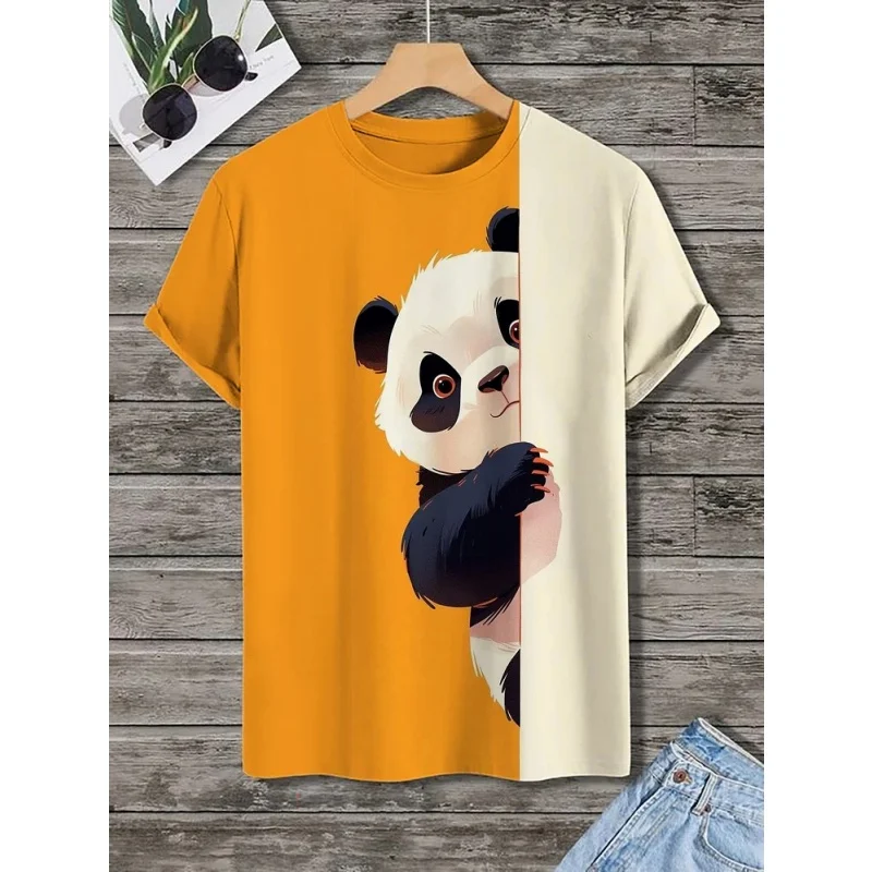 لطيف قضاعة القط الباندا نمط تي شيرت للرجال مضحك الحيوان ثلاثية الأبعاد مطبوعة تيز عادية كم قصير بلوزات مستديرة العنق الشارع الرياضة تي شيرت #3