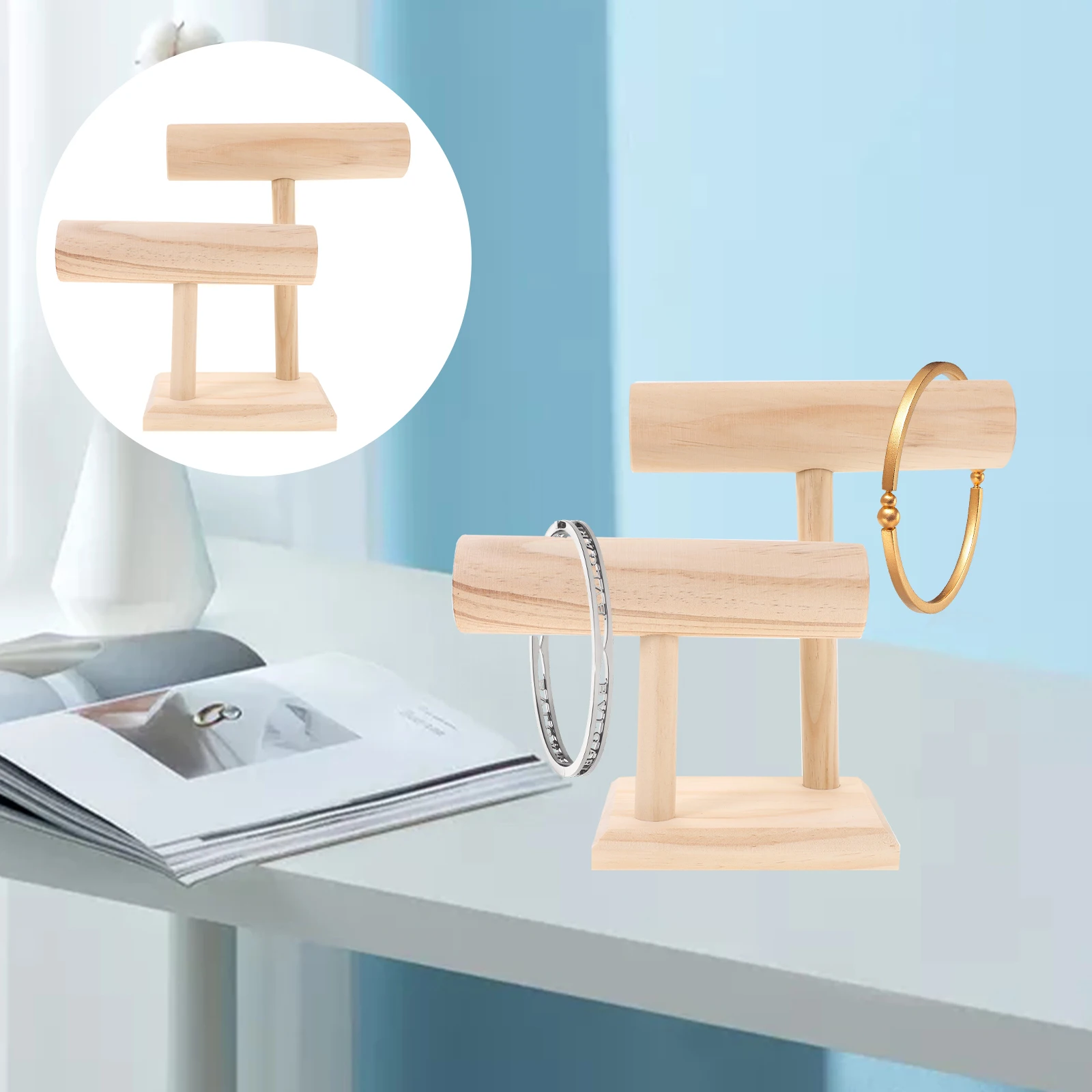 

1pc Solid Wood Bracelet Stand Jewelry Display Rack Organizer for Necklaces Watches Storage Decorative Showcase Business Store