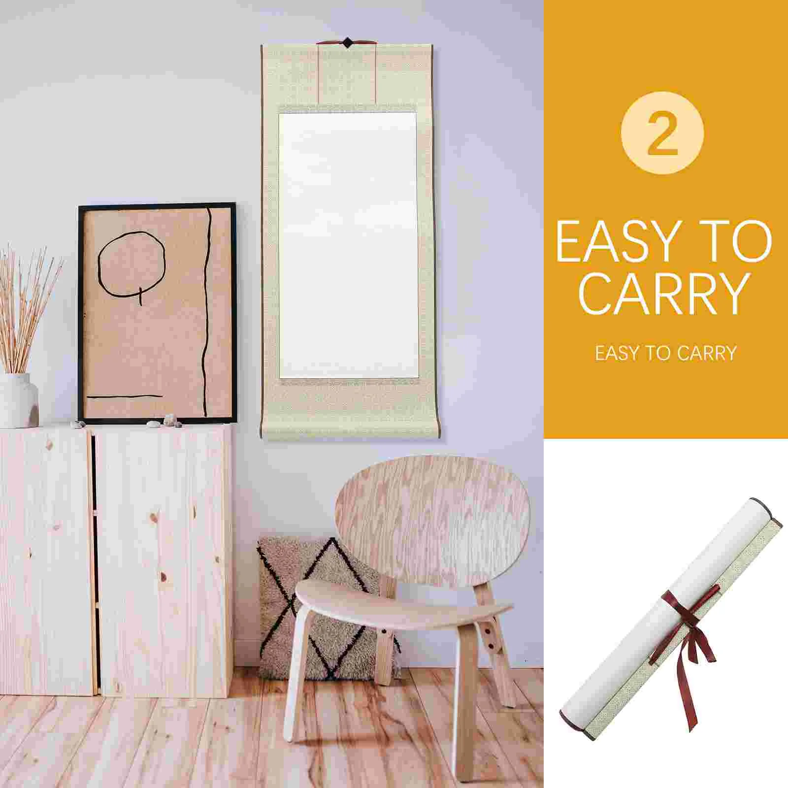 2 Pcs Blank Scroll Calligraphy and Painting Framed Mini Book Hanging Decor Multifunction