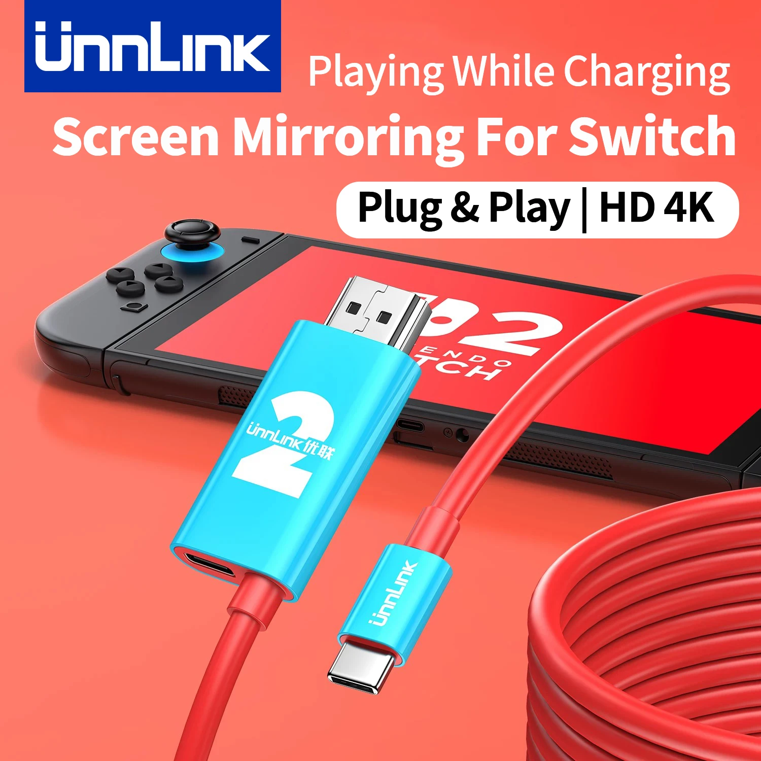 

﻿ Видеокабель Unnlink 4K 60 Гц для переключателя 1/2/OLED-экрана Зеркальный кабель 2K 120 Гц USB C в HDMI + PD 100 Вт Проекционный преобразователь