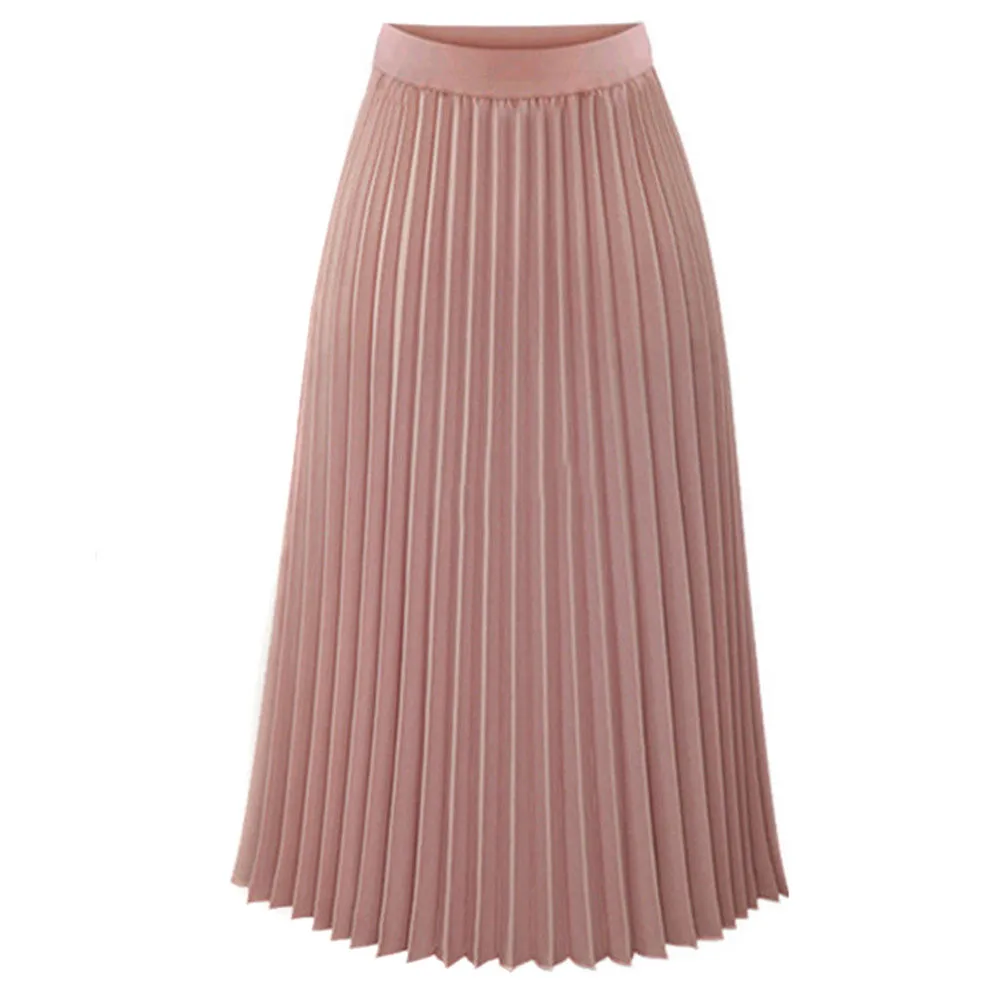 Elegant Long Skirts Womens Solid Pleated Elegant Midi Elastic Waist Maxi Skirt Korean Fashion Midi Skirt Jupe Longue Femme