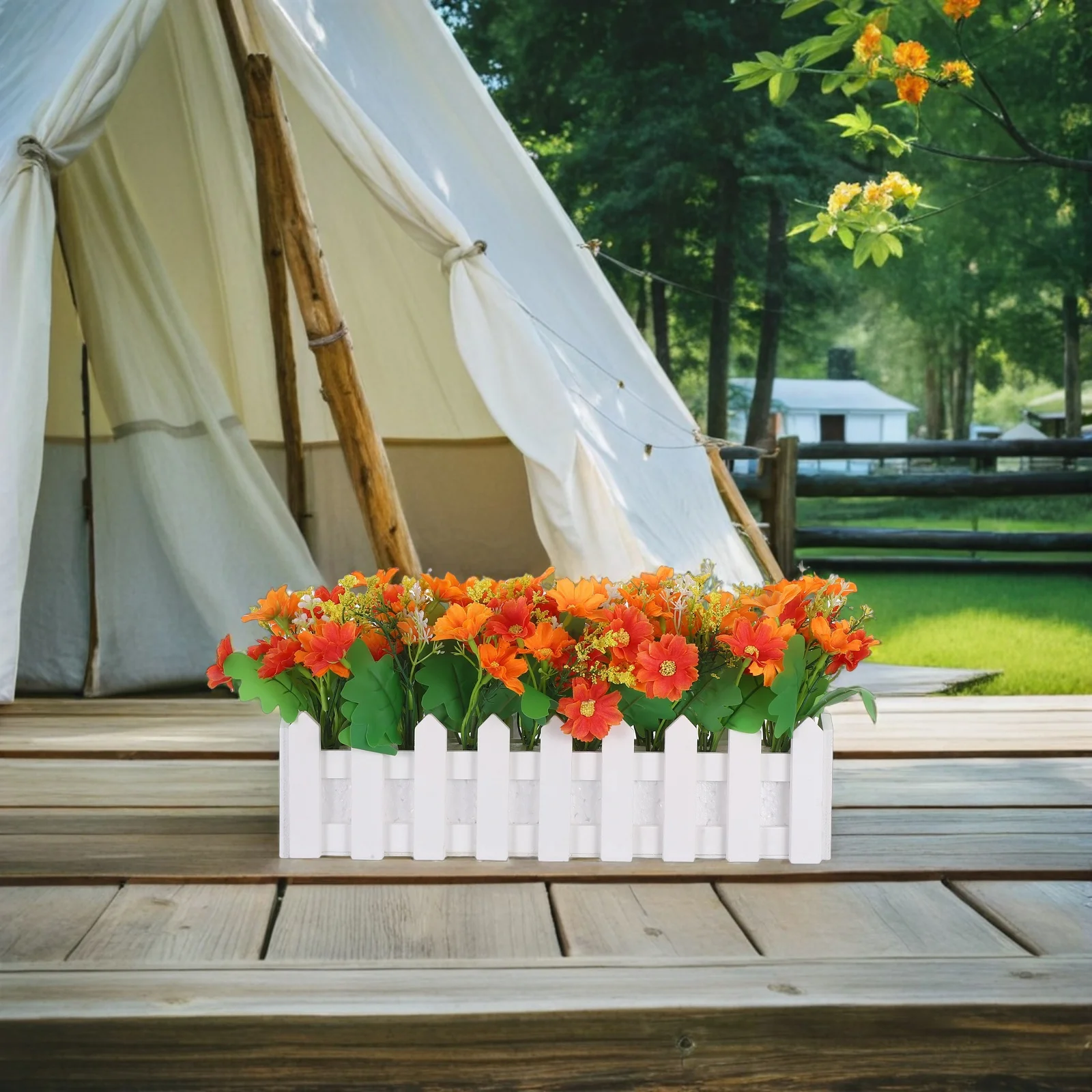 

Artificial Potted Chrysanthemum Fake Flower For Outdoor Garden Porch Realistic Faux Plants Fence-Style Pot Indoor Home