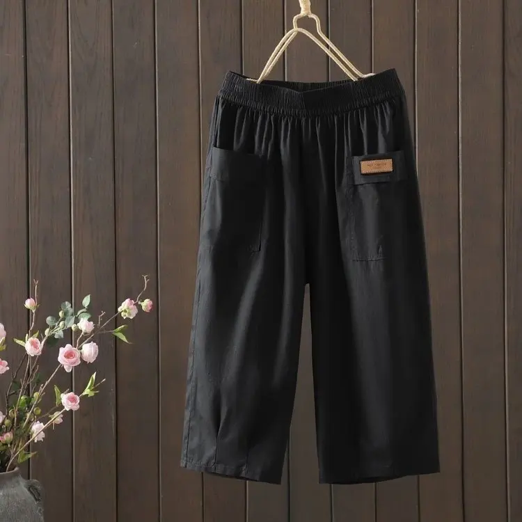 

Новые женские повседневные брюки-шаровары 2025 года, свободного кроя, укороченные (5-7 дюймов), тонкие, однотонные, универсальные, летние