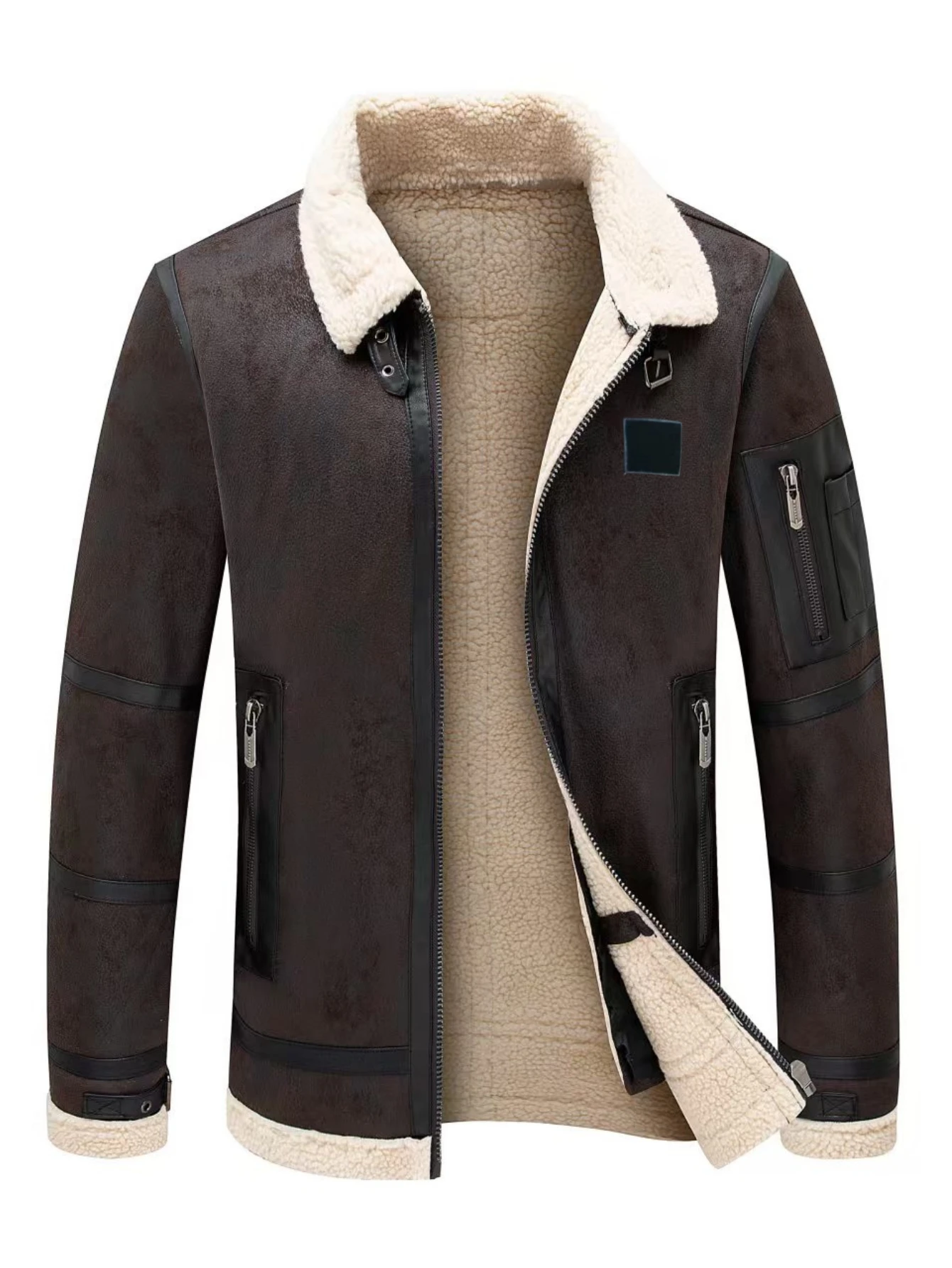 

Men's Lamb Fur Jacket 2025 Leather And Wool Blend Winter Loose Versatile Stand Collar Biker Style Fleece Lined Thickened