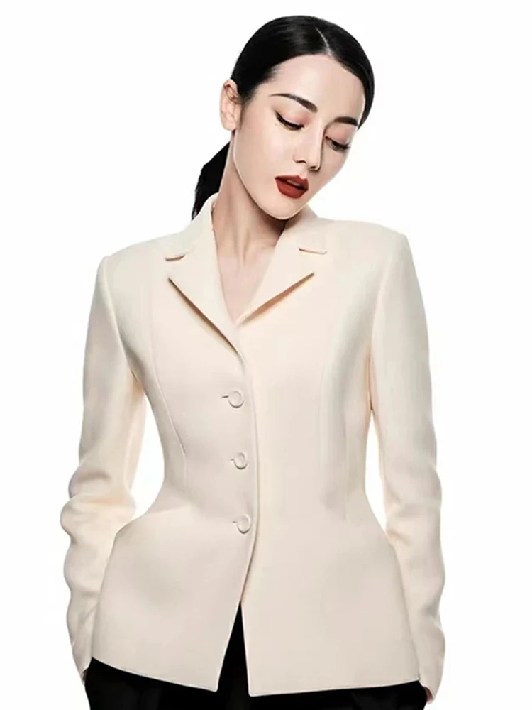 

Классический костюм из шелкового мохера с одним пуговицей и длинными рукавами, женский костюм для похудения, однотонный, весенне-осенний, повседневная верхняя одежда Busin