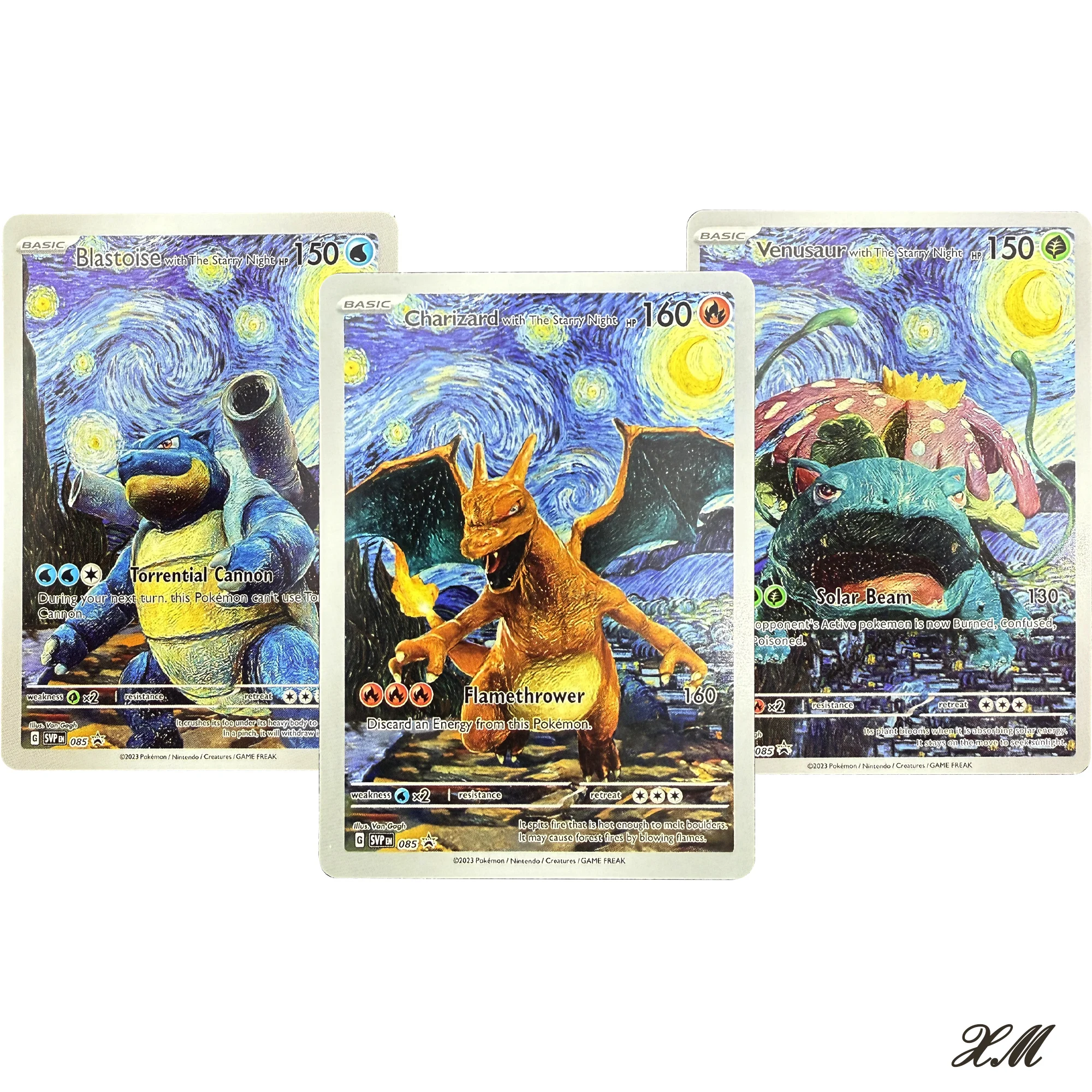 

3-модели Pokemon Charizard Venusaur Blastoise Collection Card Аниме Self Made Van Gogh PTCG Game Collection Card