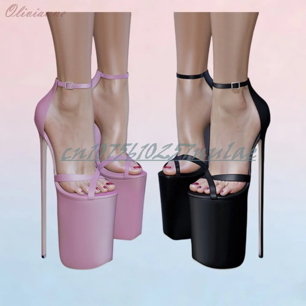 

Pink Cross Tied Hollow Sandals 30CM Extreme Stiletto High Heel Platform Ankle Buckle Strap Women Shoes 2026 Women Dance Shoes