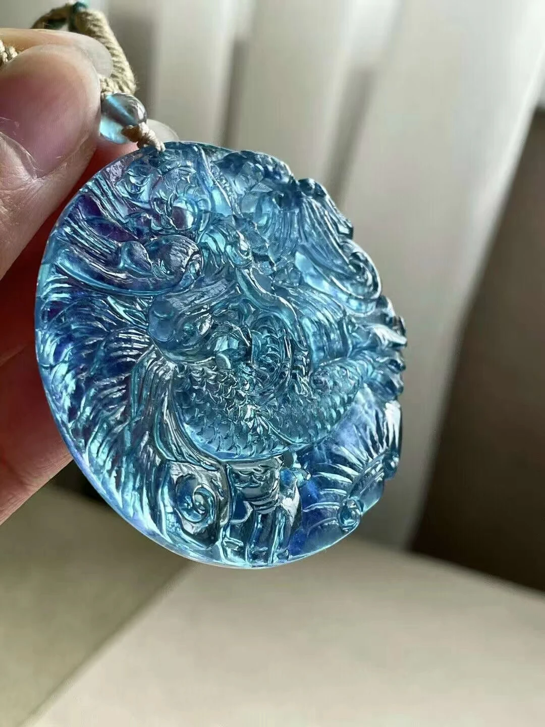 Natural Blue Aquamarine Dragon Pendant 52mm*7.5mm Big Size Aquamarine Brazil Jewelry Women Fashion Jewelry AAAAAAA