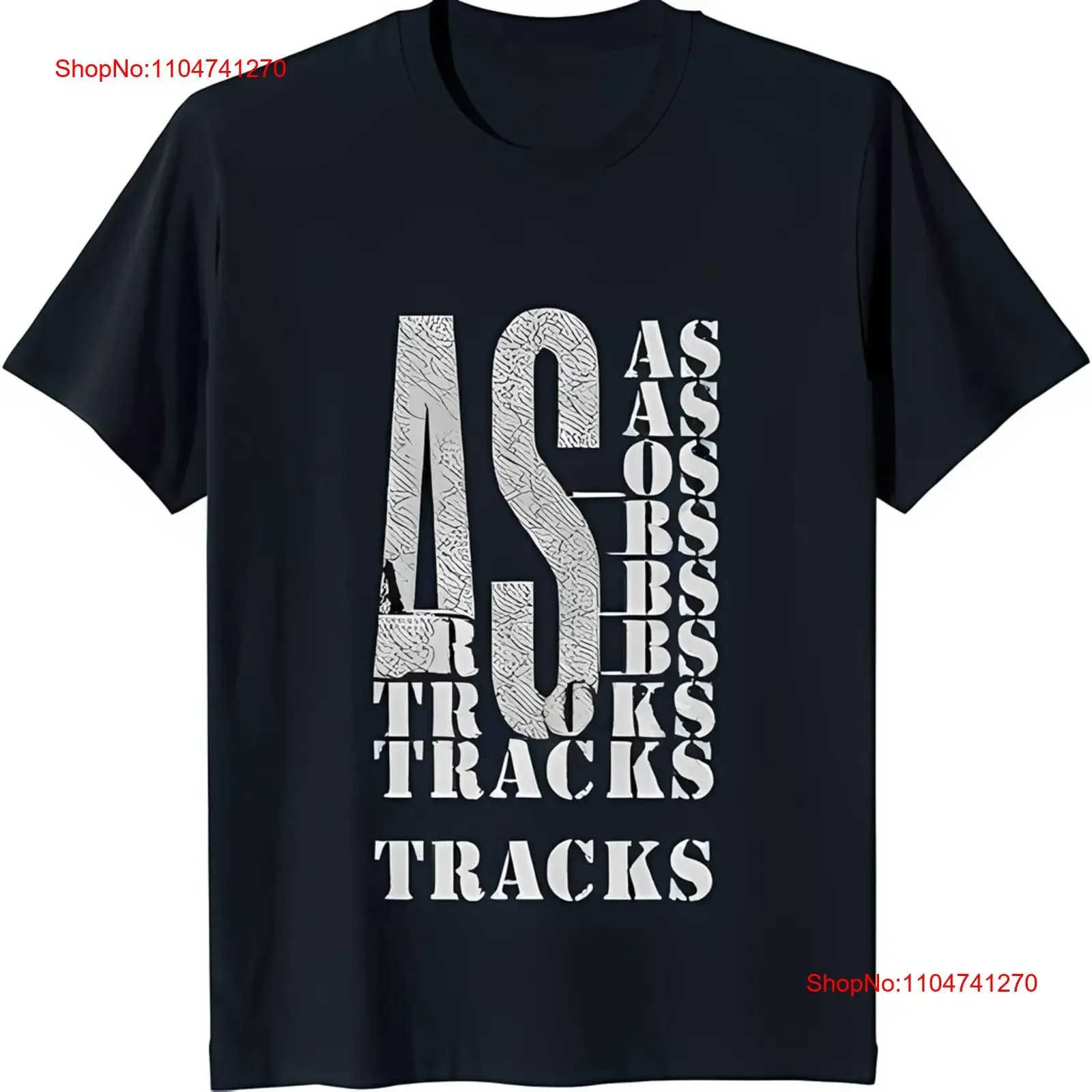 

Black T Shirt with Bold 'AS' Design Made of Smaller White Text Unique vintage Washed Stretched Stylish fashion graphic