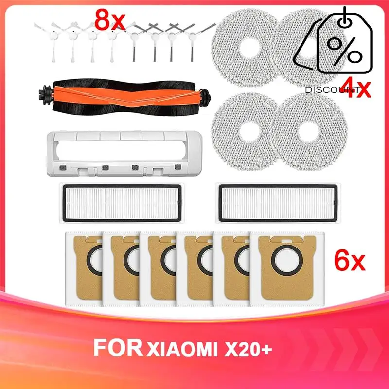 Acessório para xiaomi x20 + robô aspirador de pó escova lateral principal filtro hepa mop pano sacos pó peças reposição-Y48A