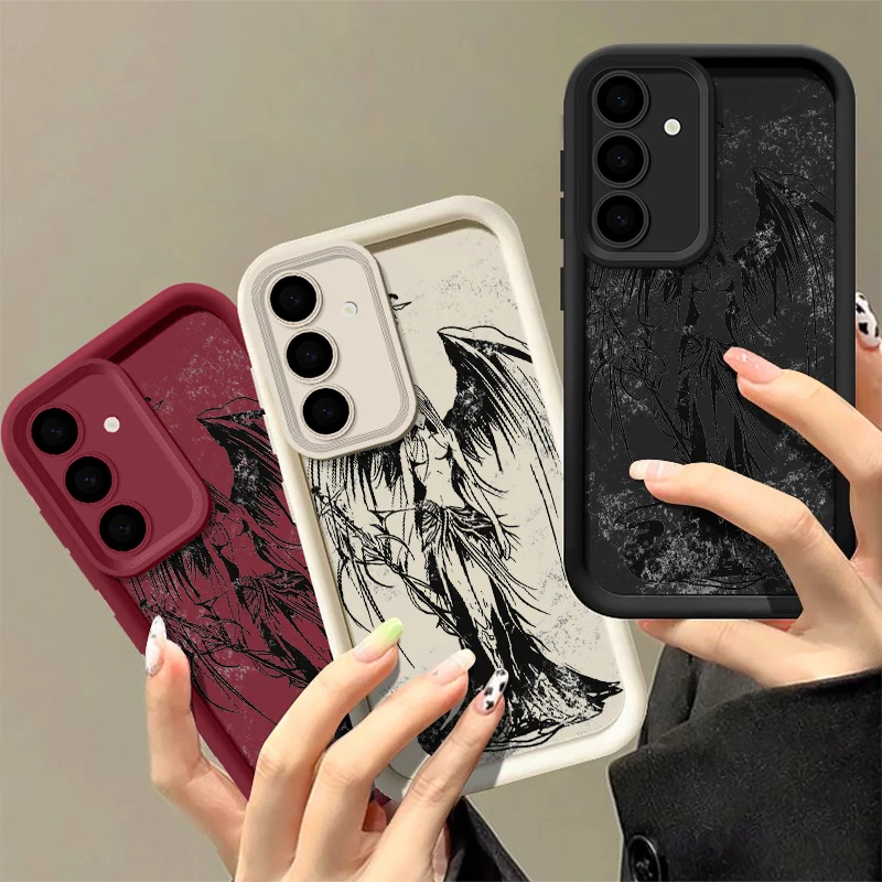 Cool Dark Goddess Phone Case For Samsung S24 S23 S22 Ultra Plus S21 A55 A54 A53 A52 A25 A15 5G Anti Drop Silicone Cover Y2k