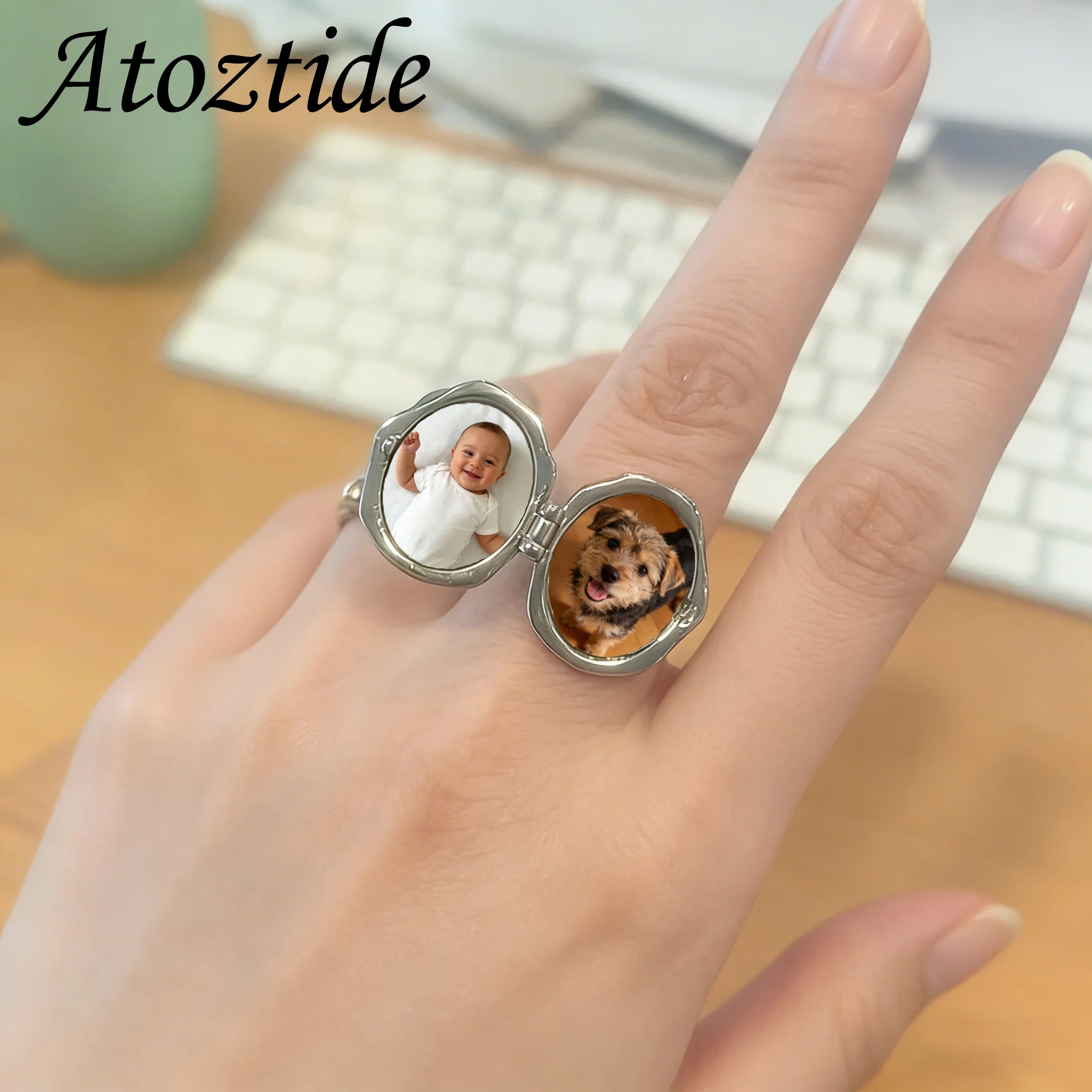 

Atoztide индивидуальное фото ангел рамка для альбома кольцо для женщин и мужчин сплав медные ювелирные изделия регулируемый персонализированный подарок на день рождения с памятью