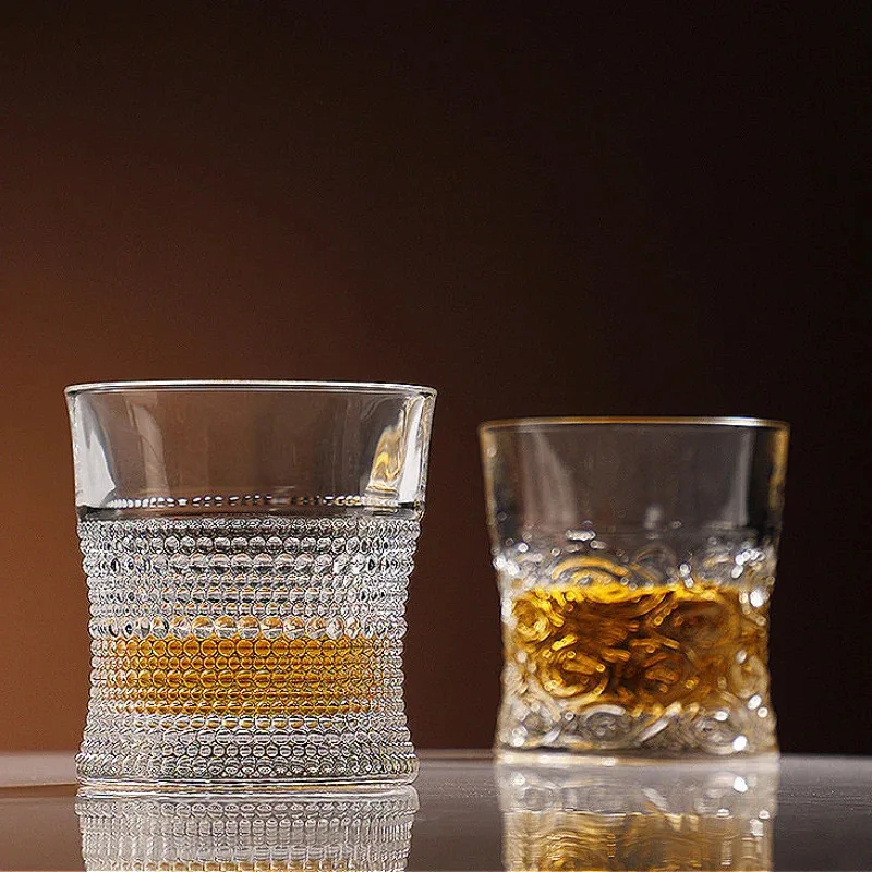 

TOPLIVING 300ml 10.3oz Carved Whiskey Glass European Retro Brandy Cup Party Bar Tumblers Vintage Cocktail Glass Glassware Iced C