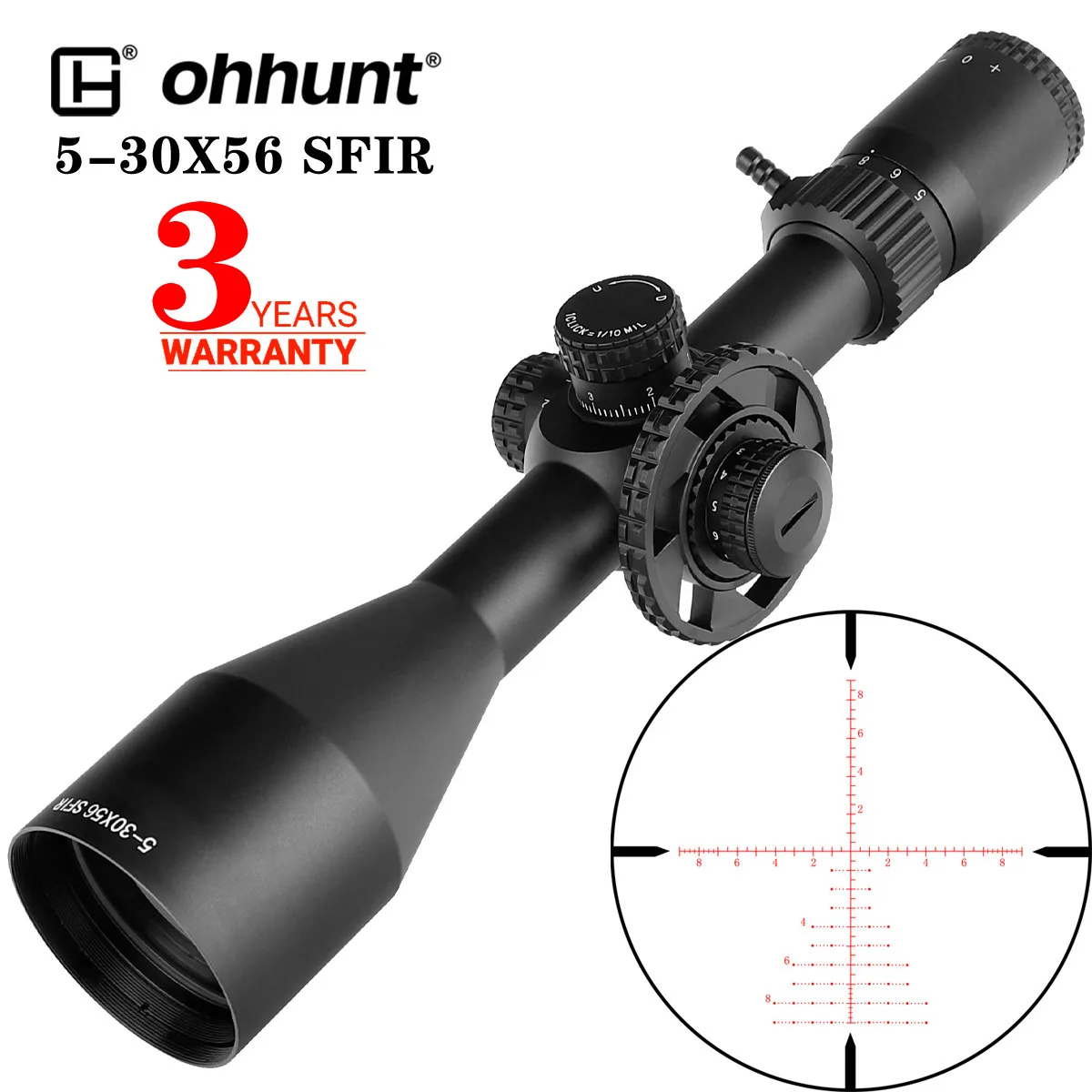 

ohhunt LRS 5-30X56 SFIRHunting Scope Glass Etched Reticle Red Illumination Side Parallax Turret Lock Reset Scope