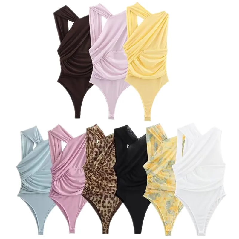 

Asymmetric Pleated Thin Veil Sexy Silk Net One-Piece Suit Women's Design High Waist ort Pants Polyester Fabric Summer 2024