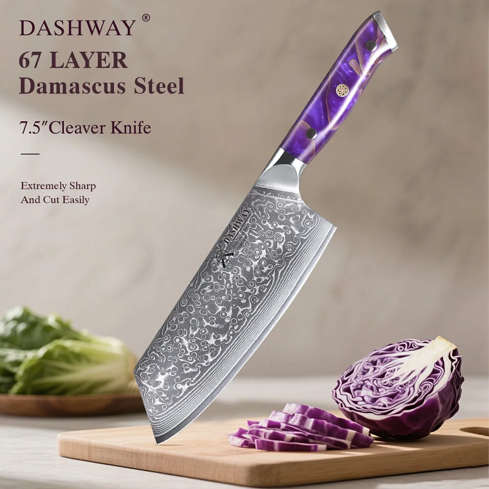 

DASHWAY 7.5" Cleaver Knife Damascus Steel Professional Kitchen Knife Sharp Chopper Meat Slicer High Quality Vegetable Chef Knife