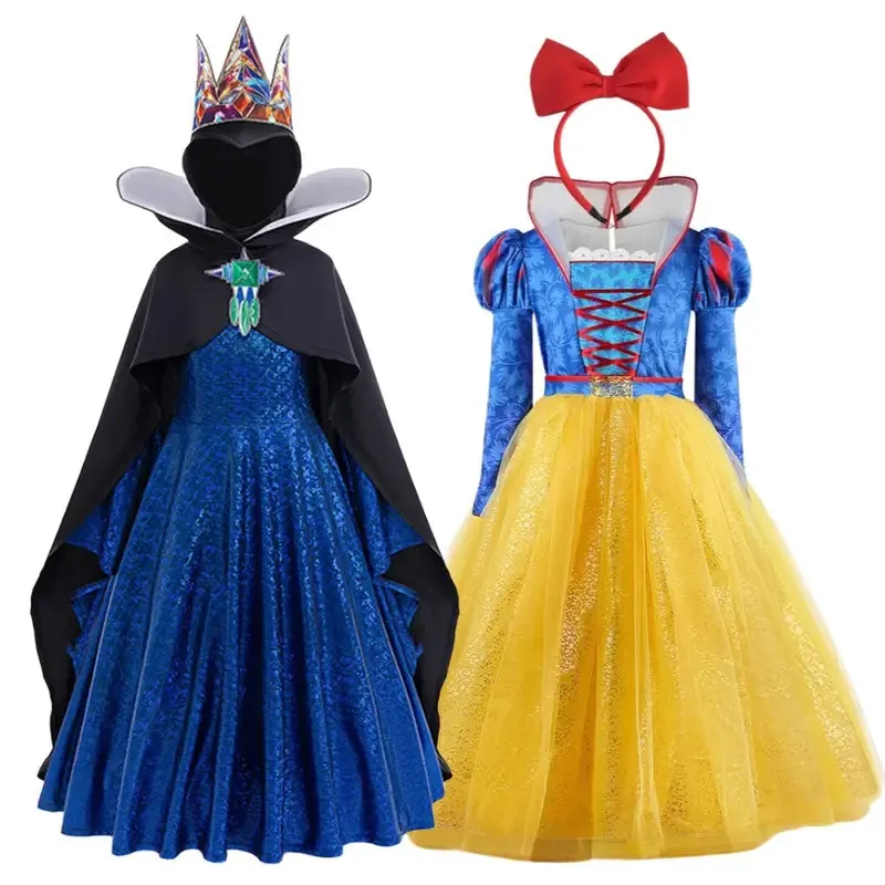 

2025 New Halloween Kids Evil Queen Princess Snow White Cosplay Costume Dress for Children Girls Dress Costume Halloween Carnival