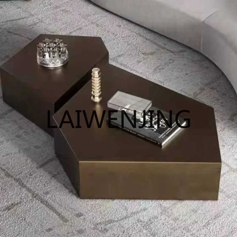 Italian Minimalist Light Luxury Prismatic Metal Tea Table Stainless Steel Stitching Geometric Profiled Living Room Tea Table