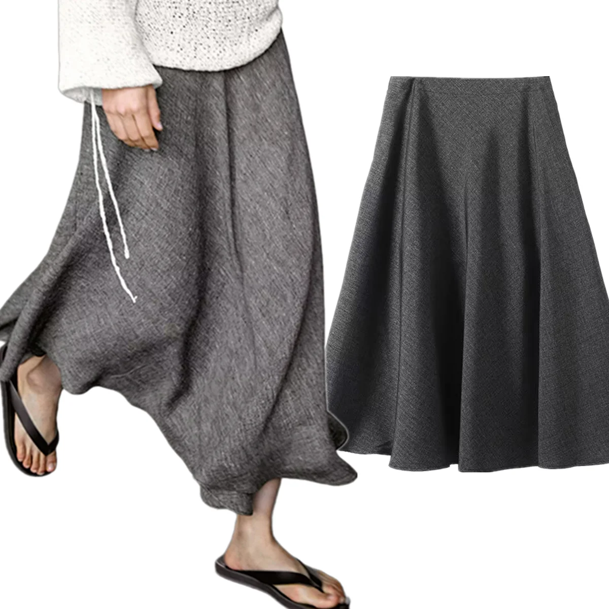 

Увядшая модная офисная женская осенне-зимняя женская юбка с французской ленивой текстурой, серая юбка-миди трапециевидной формы для женщин