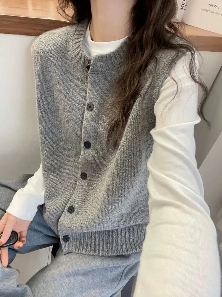 

Простой модный вязаный шерстяной свитер с круглым вырезом, женский жилет-топ с вставками на плечах, осенне-зимняя новинка, свитер из кашемира