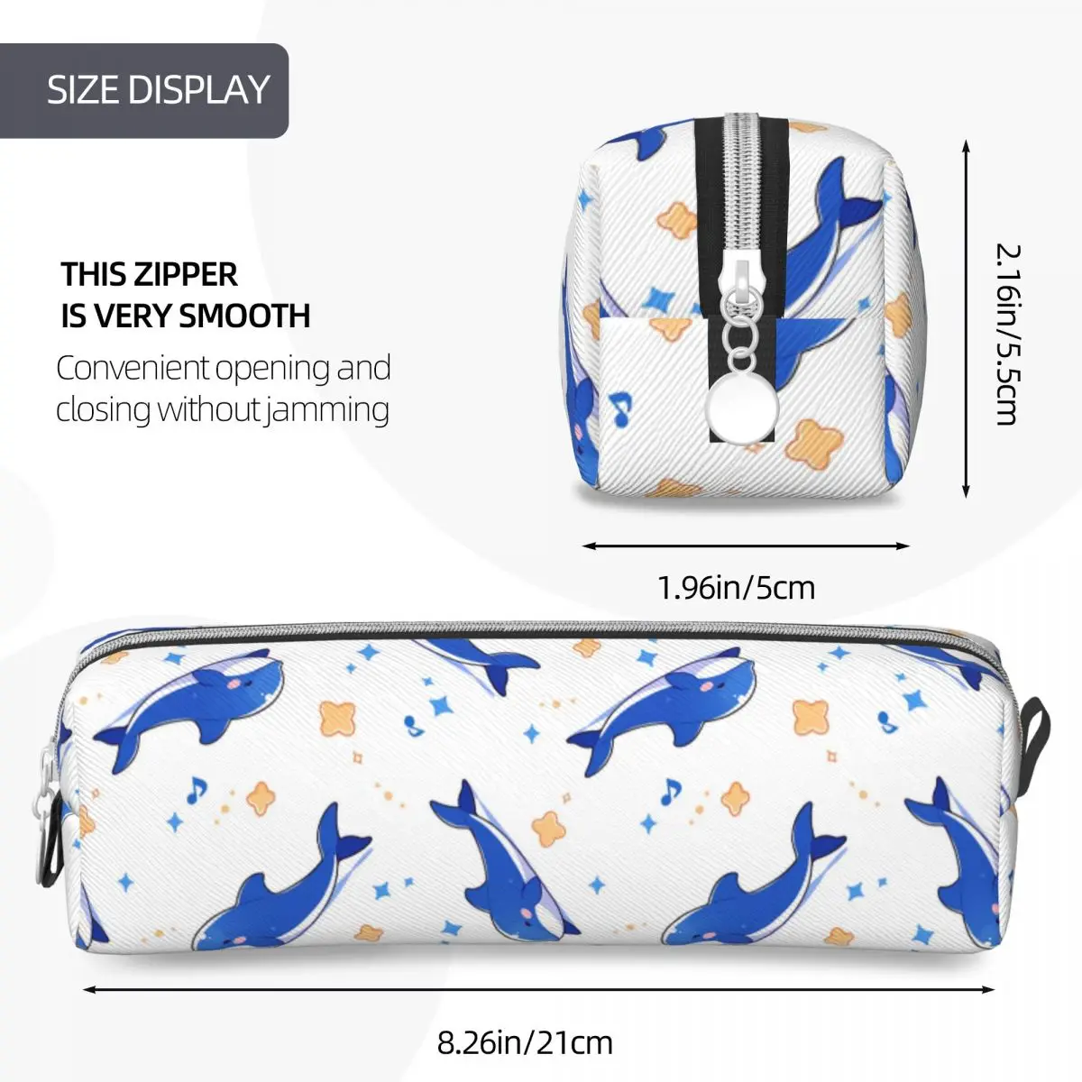 Imagem -03 - Dolphin Cartoon Pencil Case Caixa Fofa Animal Kawaii Blue School Pencil Cases Estudantes Zipper Graphic Stationery Organizer